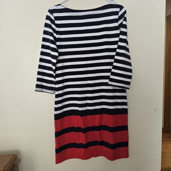 Banana Republic Black and White Striped Long Sleeve Dress with Red Accents - Picture 3 of 3